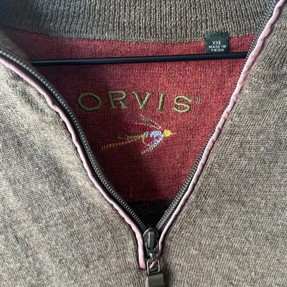 Orvis Brown 100% Wool Quarter-Zip Pullover Sweater Size XXL